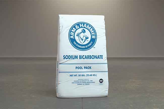 Sodium bicarbonate pool pack designed for water balance treatment