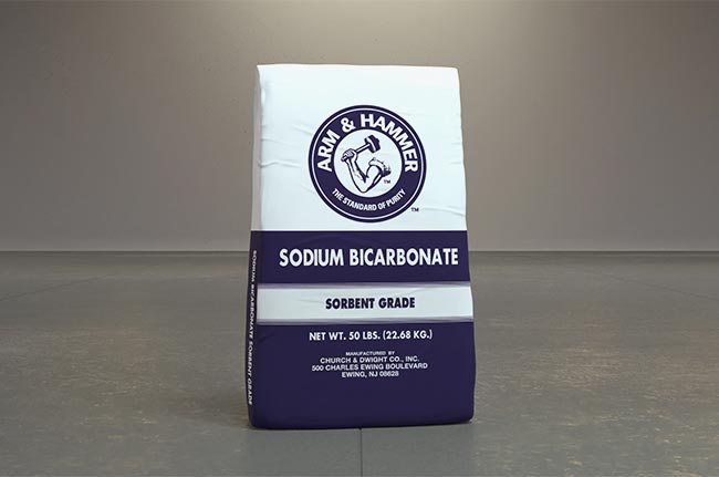 Sorbent grade sodium bicarbonate used for chemical neutralization